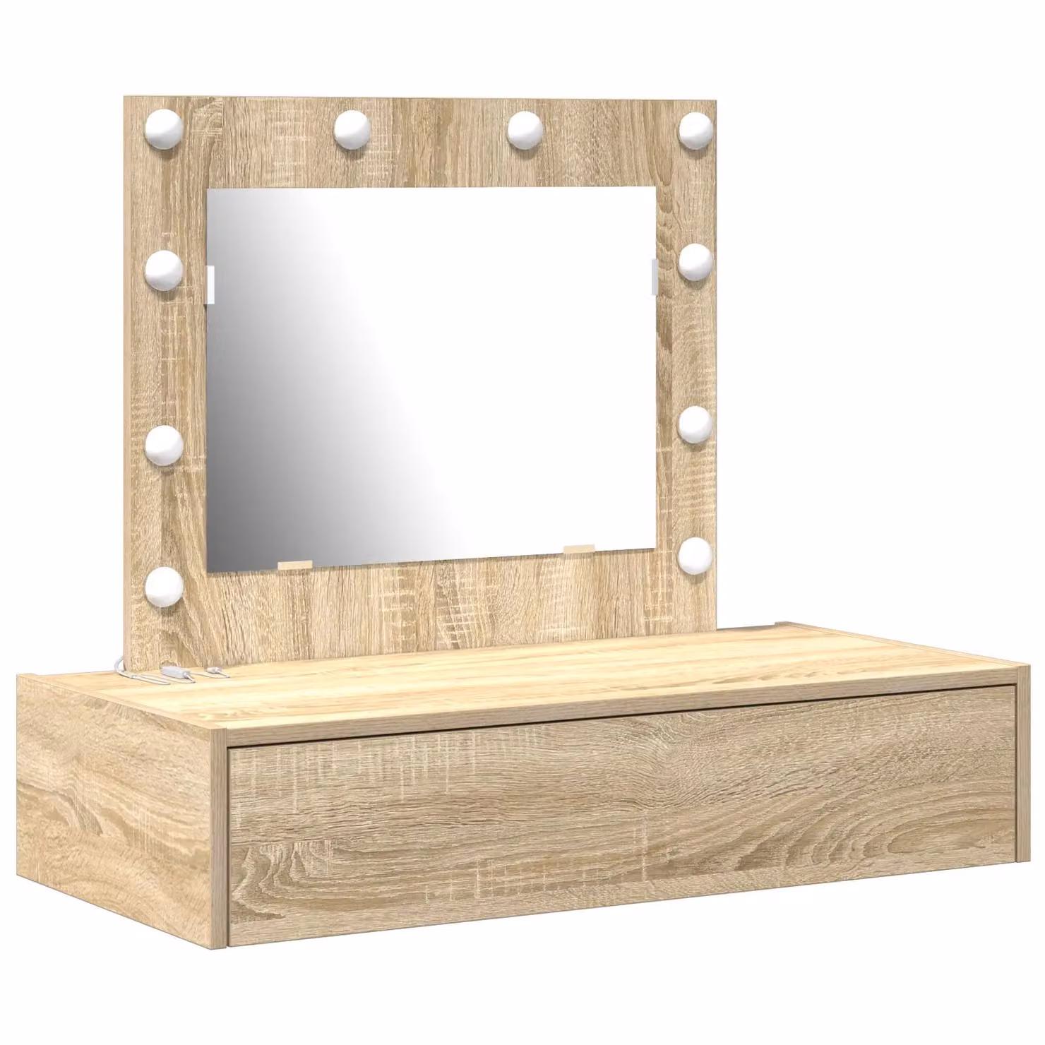 Berkfield Home Wall Hanging Dressing Table with LED Lights in Sonoma Oak and Beige – 2