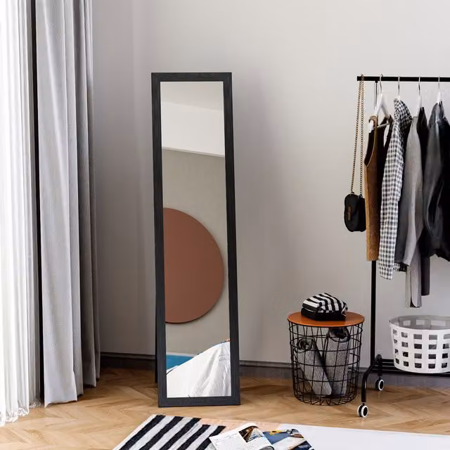HOMCOM Full Length Rectangular Wall Mounted Mirror in Black