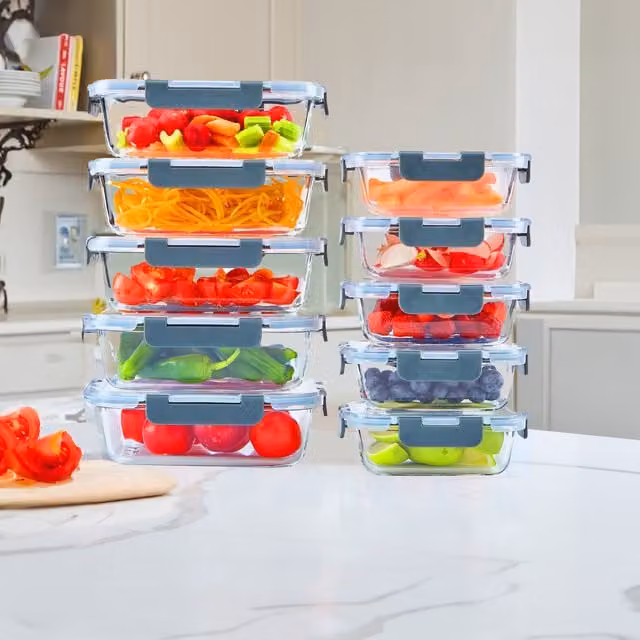 Neo 7 Piece Airtight Glass and Silicone Food Storage Container Set in Grey and Transparent