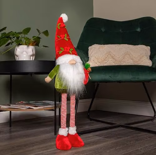 Samuel Alexander 71cm Standing Christmas Gonk with Santa Hat and Extendable Legs in Red and Green – 2