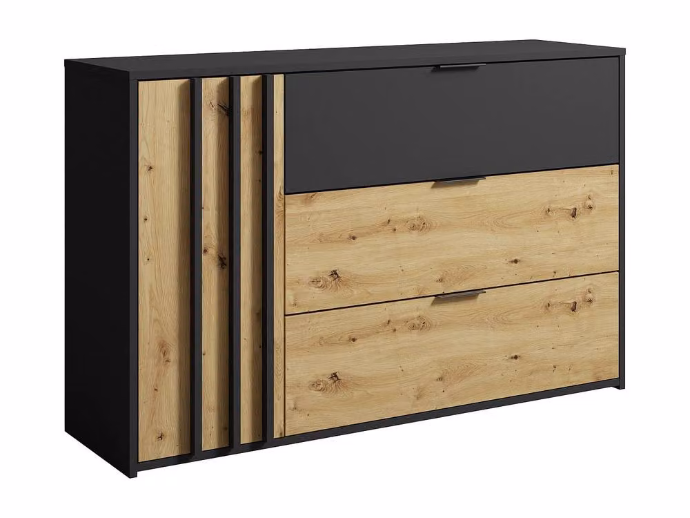 Vente-unique TUNALO Chest of Drawers with 3 Drawers and 1 Door in Black and Natural, H 125 x W 79.7 x D 36.5 cm – 2