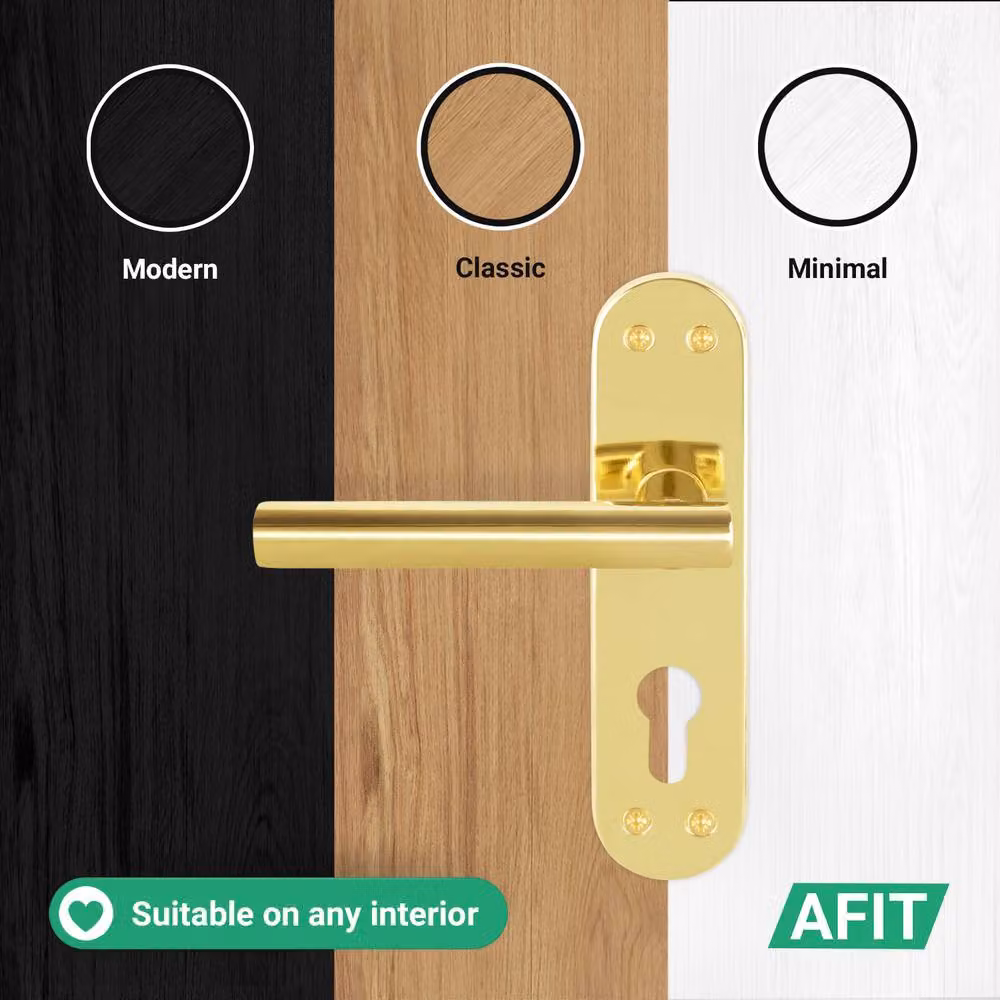 AFIT T-Bar Polished Brass Euro Internal Lock Backplate Handles in Gold, 1 Pair, W/D/H: 15.0 x 15.0 x 1.75 cm – 4