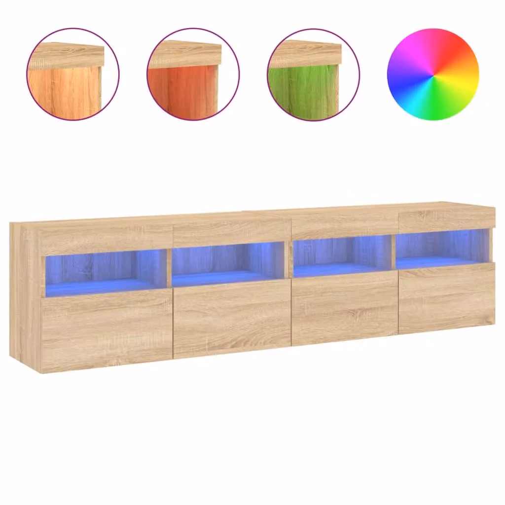Berkfield Home Set of 2 Modern TV Wall Cabinets with LED Lights in Sonoma Oak Brown, W: 80 cm, D: 30 cm, H: 40 cm – 2