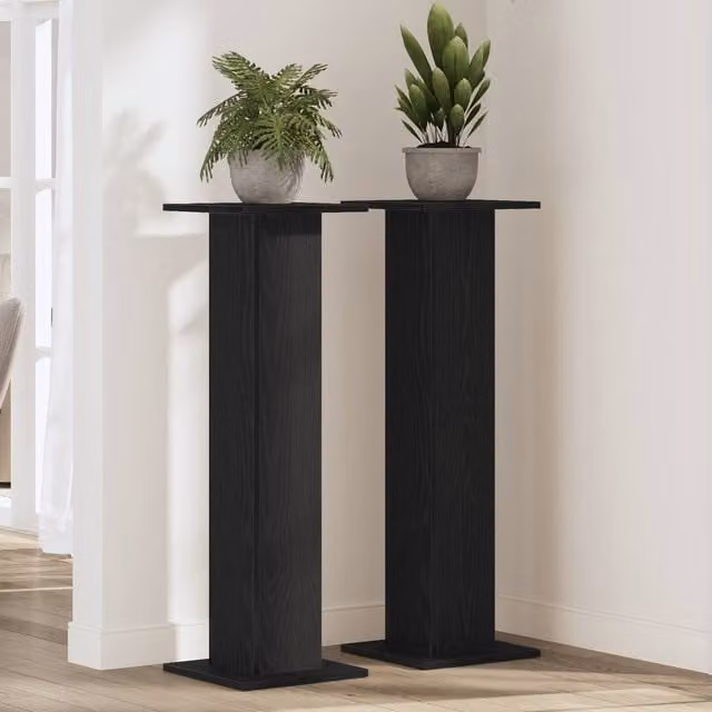 Berkfield Home 2-Piece Black Oak Plant Stand Set, Engineered Wood, W/D/H: 30 x 30 x 95 cm