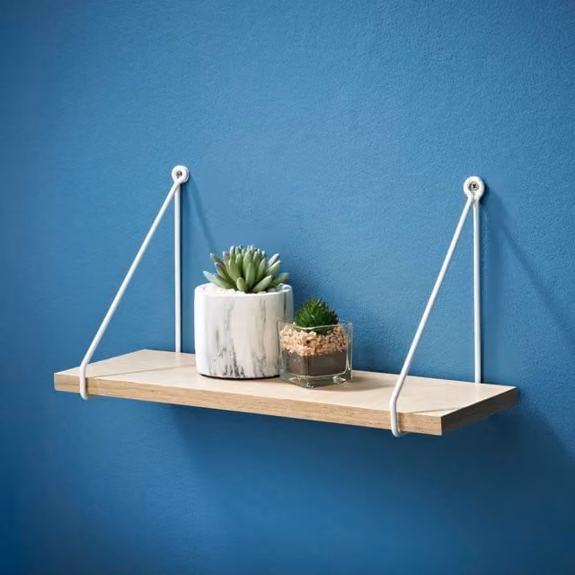 Spot On Dealz Minimalist Wall Mounted Metal and Oak Wood Shelf, Width: 40 cm