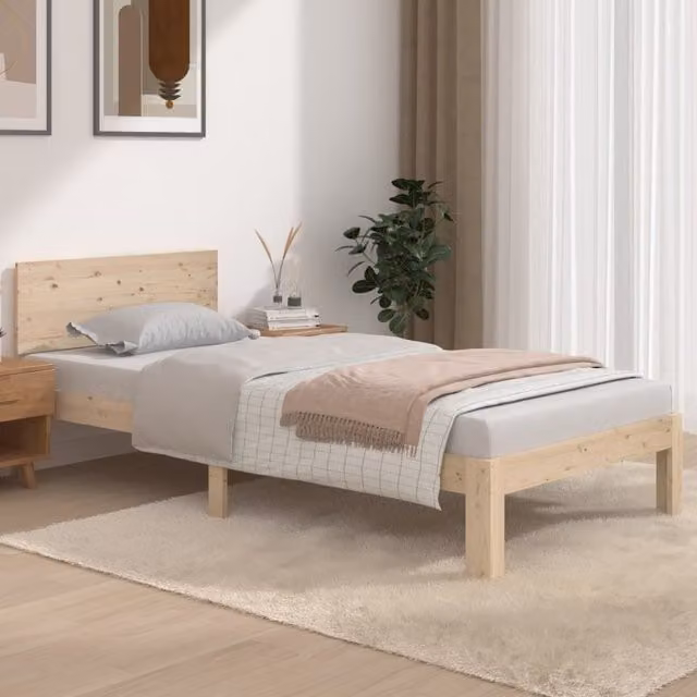 Berkfield Home Single Solid Wood Pine Bed Frame, Brown, W: 90 cm, L: 190 cm – 1