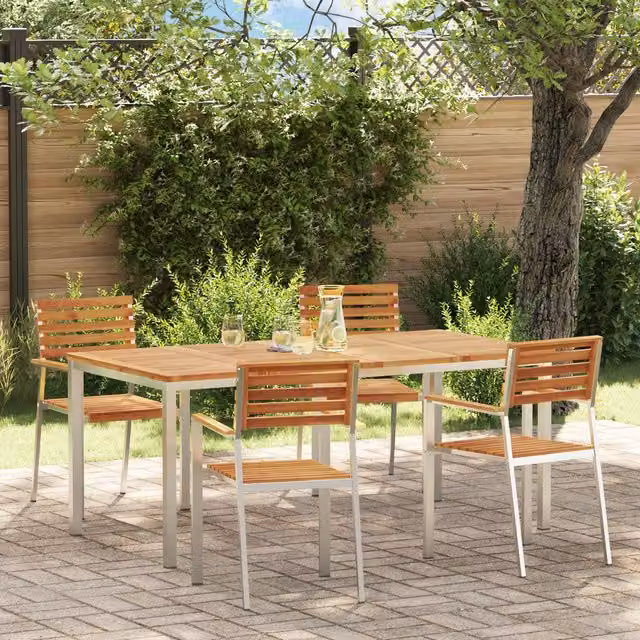 Berkfield Home 5 Piece Brown Acacia Wood Garden Dining Set