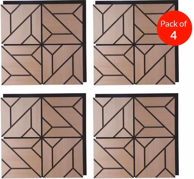 ENER-J EchoGrid Acoustic Wall Panel PET MDF, Light Brown, W: 61 cm x H: 61 cm, Pack of 4