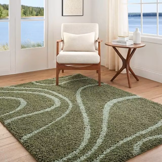 Livabliss Rodos Modern Soft Plush Pile Living Rug in Beige, White, Terracotta and Green, W: 160 cm, D: 215 cm
