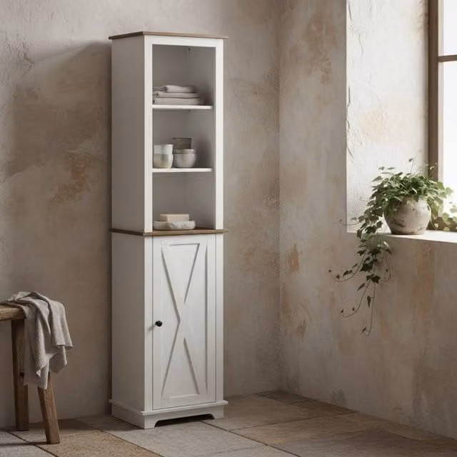 Wyld Haus Nesoli Tall Bathroom and Hallway Storage Cabinet in White and Brown