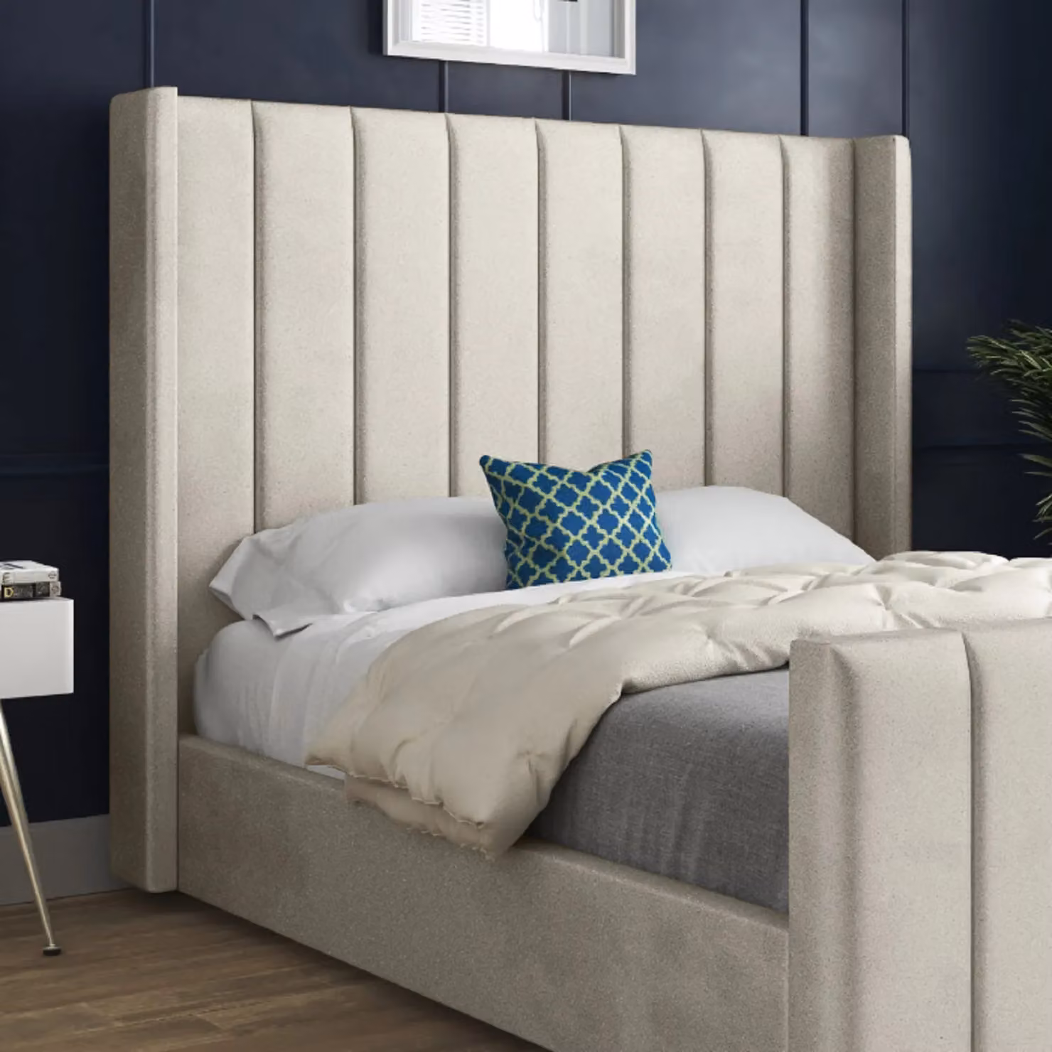 Casani Romano Upholstered Soft Velvet Bed Frame in Beige, Size: 140 x 200 cm – 2
