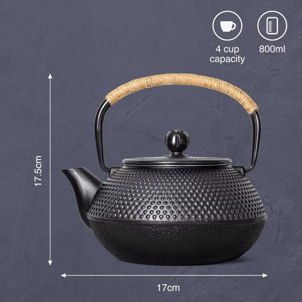 NESTLUNE Cast Iron Teapot with Infuser, Black, 800ml – 2