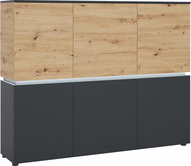 Furniture To Go Luci 6-Door Modern Black Matt Cabinet with Integrated Lighting and Soft-Close Hinged Doors