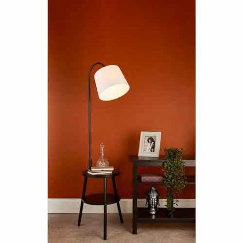 Searchlight Lighting Ridge Shelf Floor Lamp in Black Metal and Wood with White Fabric Shade – 3