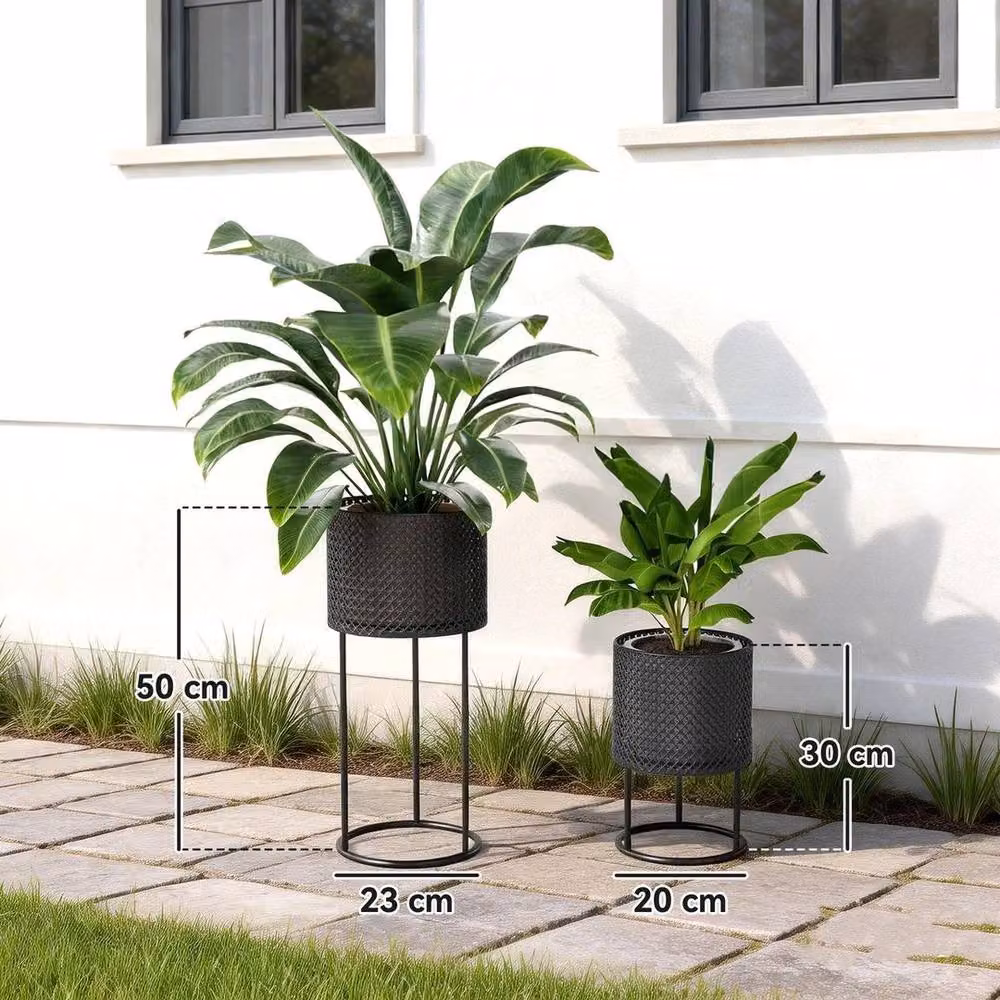 EONLION Set of 2 Black Metal Plant Pots and Flower Planters for Indoor Plants – 2