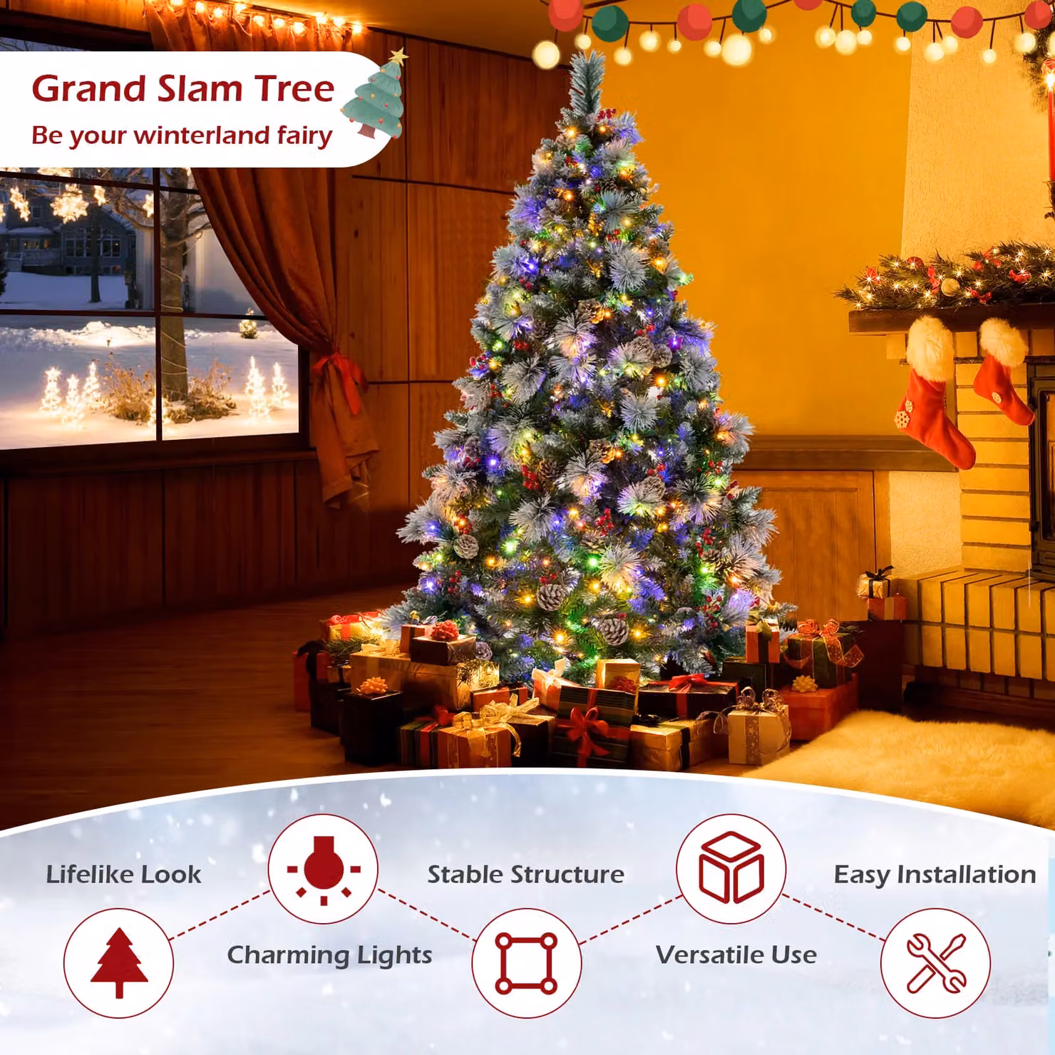 Costway 6ft Pre-Lit Artificial Christmas Tree with 350 LED Lights in Green – 2