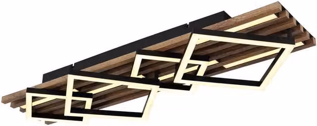 Globo Lighting Modern Square LED Ceiling Light in Black and Wood, 42 W, 2160 lm, Warm White, L x W x H: 82 x 31 x 9.5 cm – 4