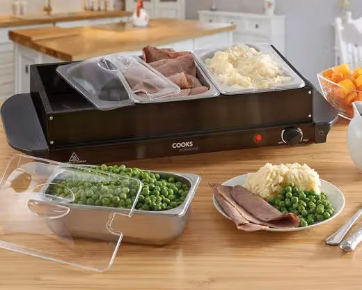 Cooks Professional 3-Section Electric Buffet Warmer with Hotplate Function and Adjustable Temperature, 4.5L, Black – 2