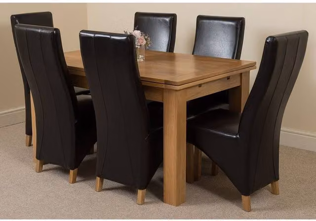 Thats Furniture Richmond Oak Extending Dining Table and 6 Lola Black Leather Chairs – 2