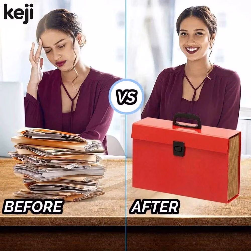 FLAVORA Red 19 Pocket Expanding A4 Cardboard Document Box Organiser with Handles – 4