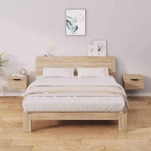 vidaXL Set of 2 Wall-mounted Bedside Cabinets in Sonoma Oak, W/D/H: 34 x 30 x 20 cm – 2