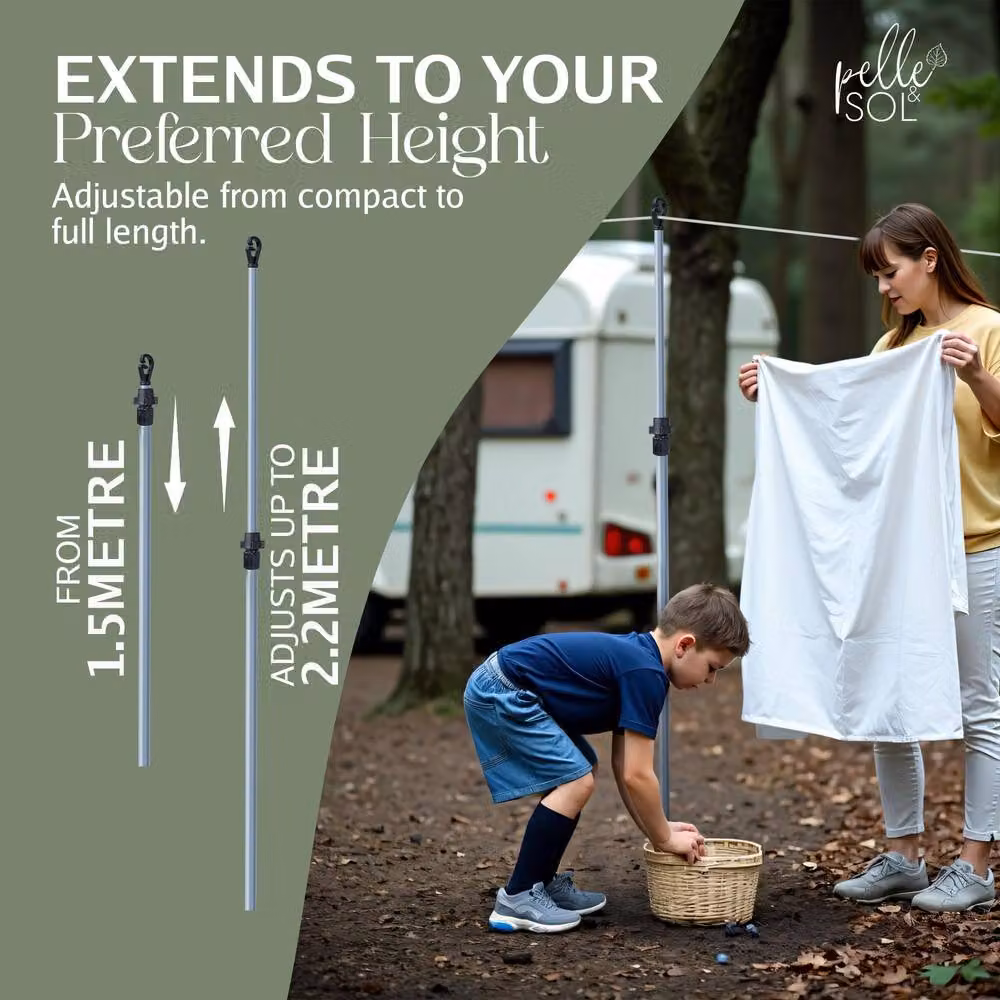 Pelle & Sol Set of 4 Grey Telescopic Iron Washing Line Poles, 2.2m Height – 3