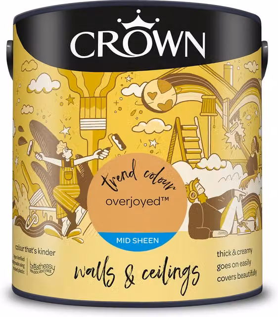 Crown Walls and Ceilings Mid Sheen Emulsion in Overjoyed, 2.5l