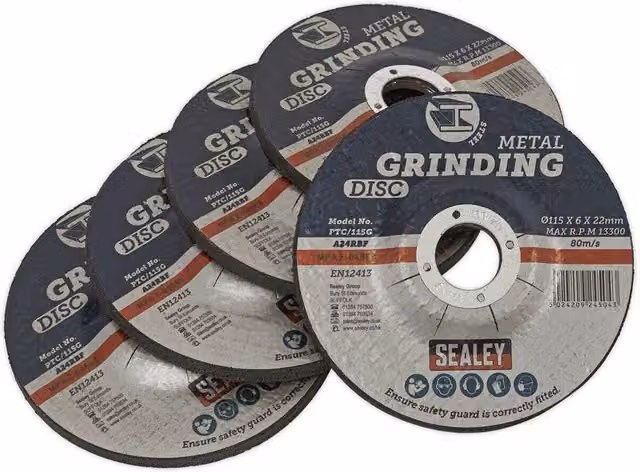 Loops 5 Pack Aluminium Oxide DPC Metal Grinding Discs, Multicolour, Diameter: 115 mm, Thickness: 0.75 mm, Bore: 22 mm