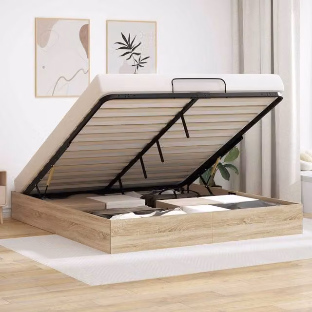 Berkfield Home Sonoma Oak Ottoman Bed Frame, Brown, W/D/H: 160 x 200 x 25 cm