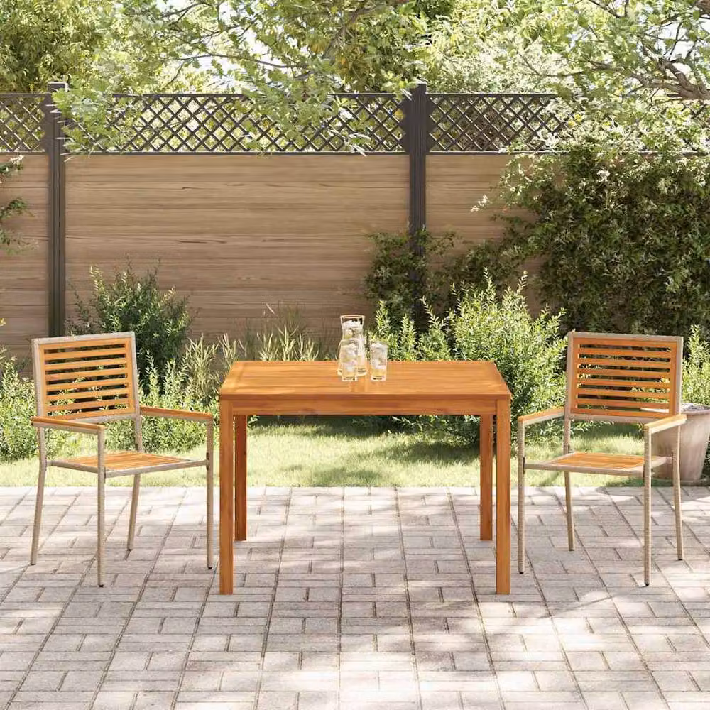 Berkfield Home 3 Piece Garden Dining Set in Beige Poly Rattan and Acacia Wood – 3