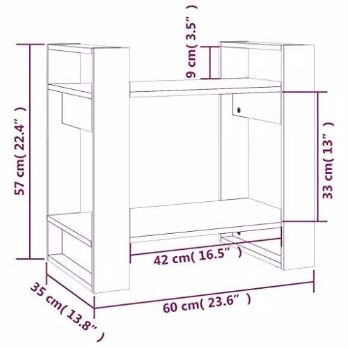 vidaXL Black Solid Wood Pine Book Cabinet and Room Divider W: 60 cm, D: 35 cm, H: 57 cm – 4