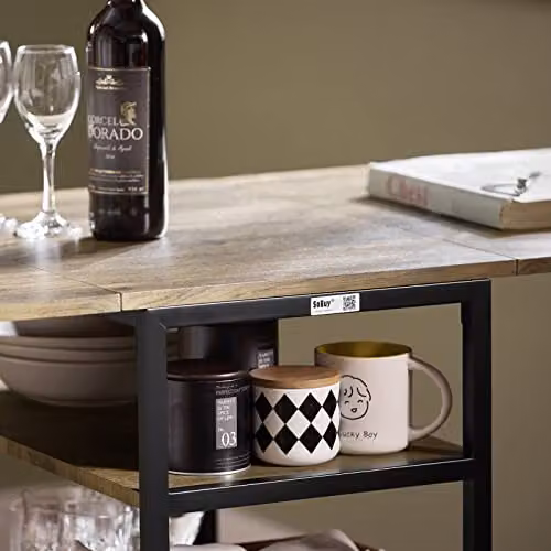 SoBuy Industrial Design Folding Dining Table with 3 Shelves in Brown and Black, W/D/H: 120 x 60 x 77 cm – 4