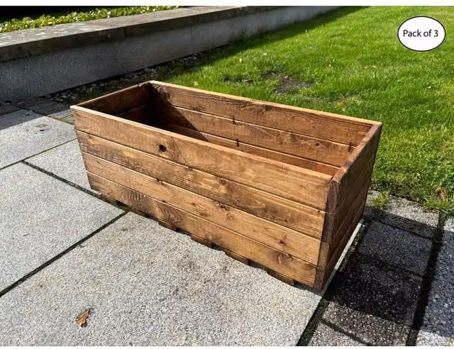 Charles Taylor Multi Pack of 3 Large Open Berwick Trough Planters in Brown Wood – 1