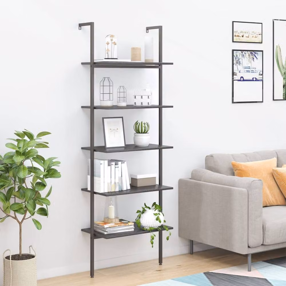 Berkfield Home Practical 5-Tier Leaning Ladder Shelf, Black, W: 64 cm, D: 35 cm, H: 185 cm – 1