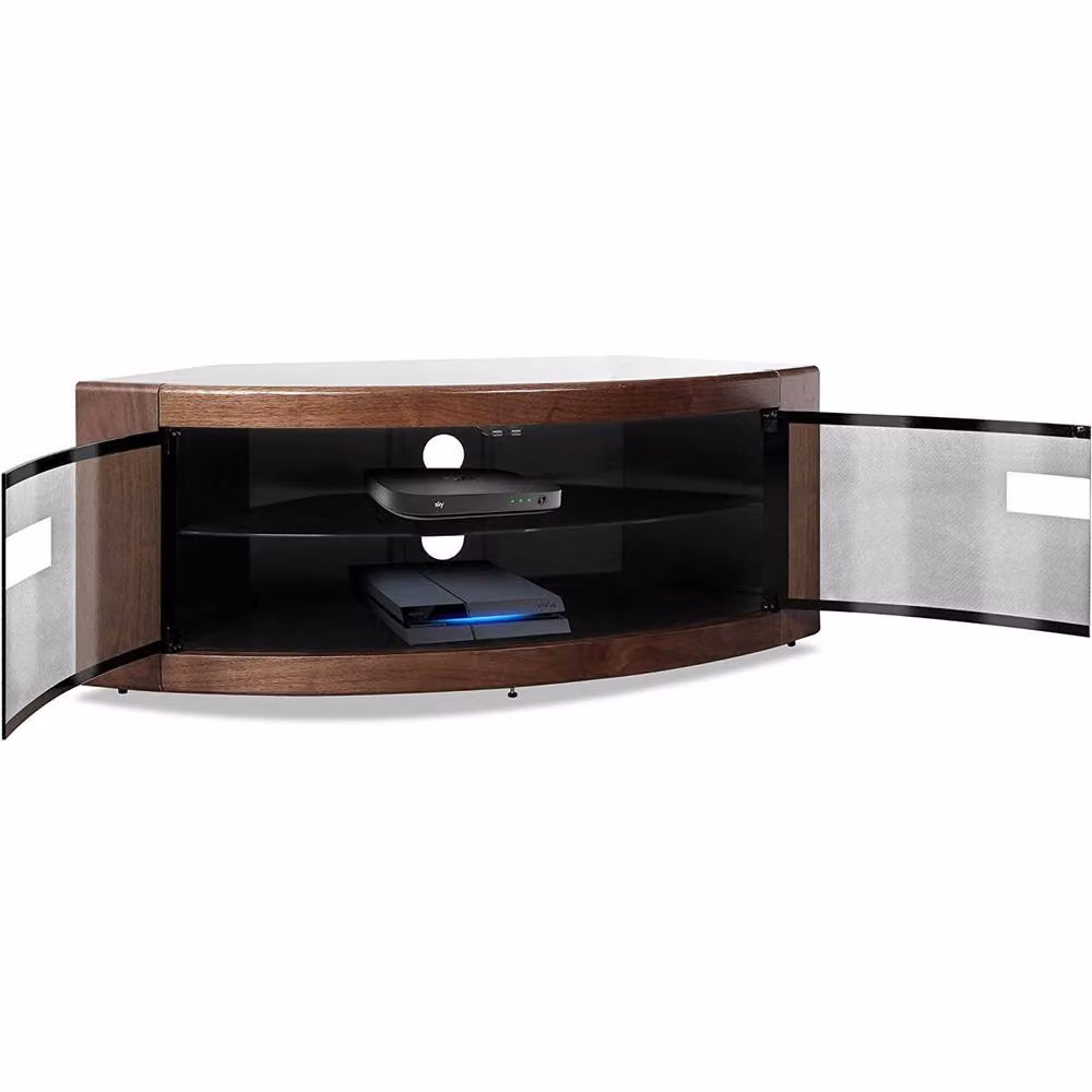 Centurion Supports PANGEA Beam-Thru Curved Tru-Corner TV Cabinet for 32-55 inch Flat Screens, Brown, W: 118.0 cm, D: 45.0 cm, H: 45.0 cm – 3