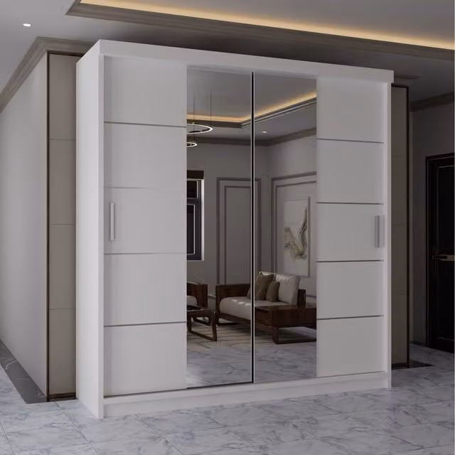 Leeds 4-Door Sliding Wardrobe with Mirror in White