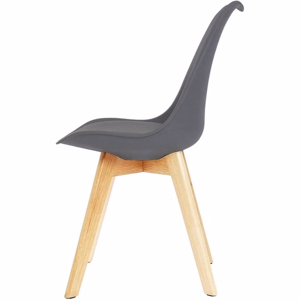 VOGREX Set of 4 Tulip Dining Chairs in Grey Fabric with Beech Wood Legs – 2