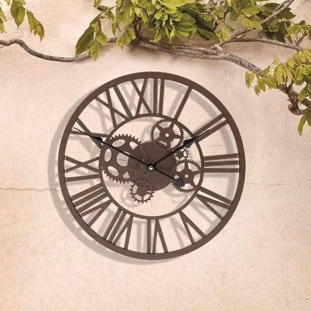 Marco Paul Modern Brown and Black Metal Skeleton Quartz Wall Clock, W/D/H: 35 x 35 x 1 cm