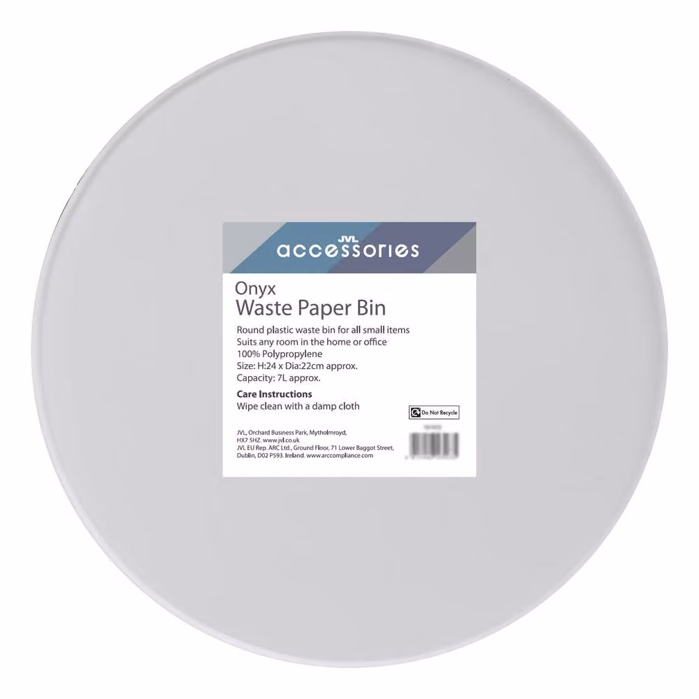 JVL Onyx Round Plastic Waste Bin, Grey, 7L – 3