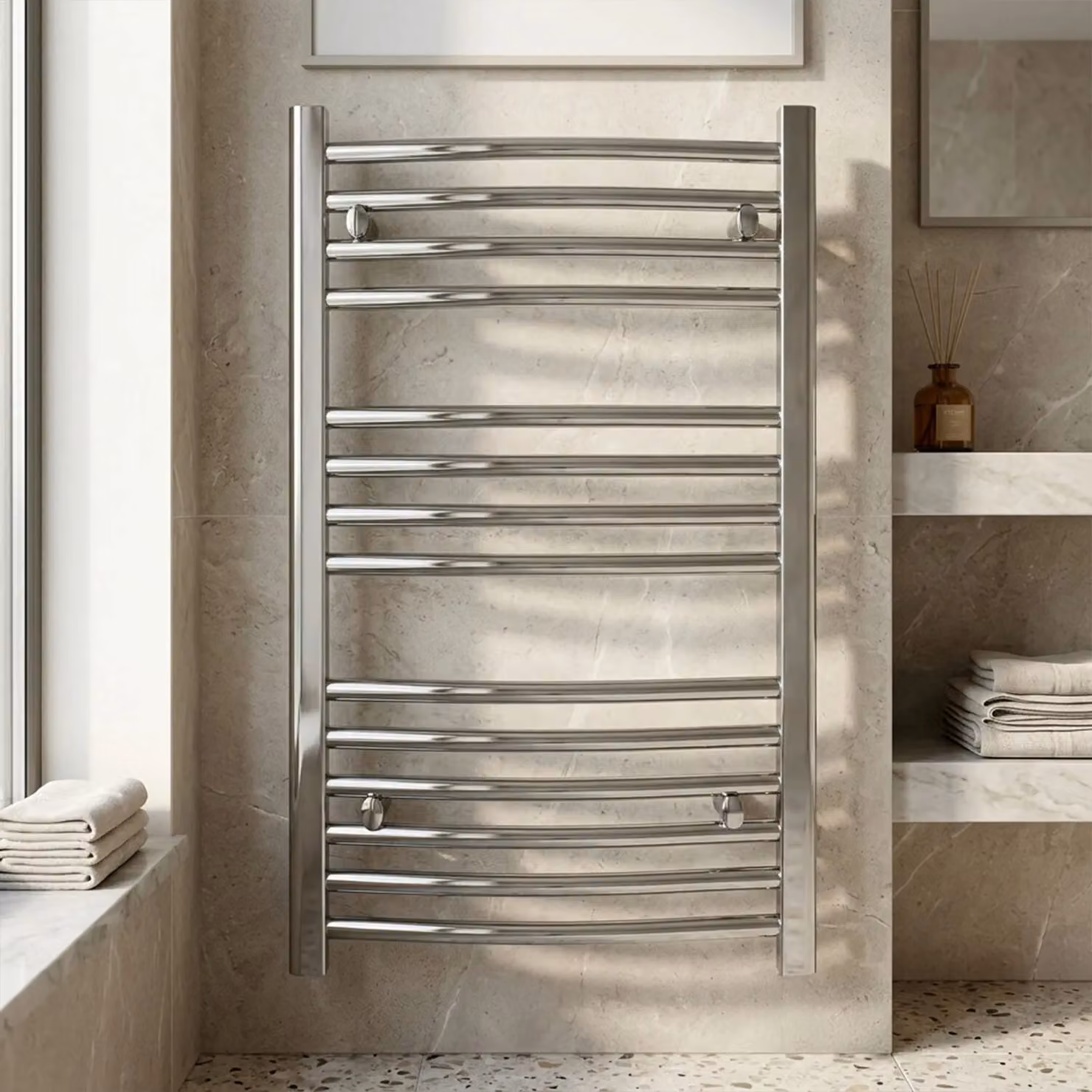 Balterley Heated Vertical Towel Rail with Curved Rails, Silver, W: 50 cm, H: 70 cm – 3