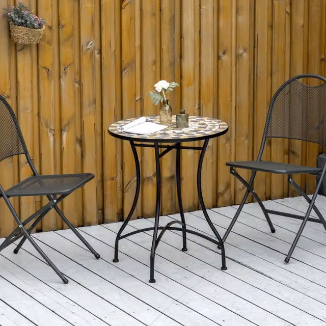 Outsunny Geometric Mosaic Round Bistro Table in Grey, Diameter: 60 cm
