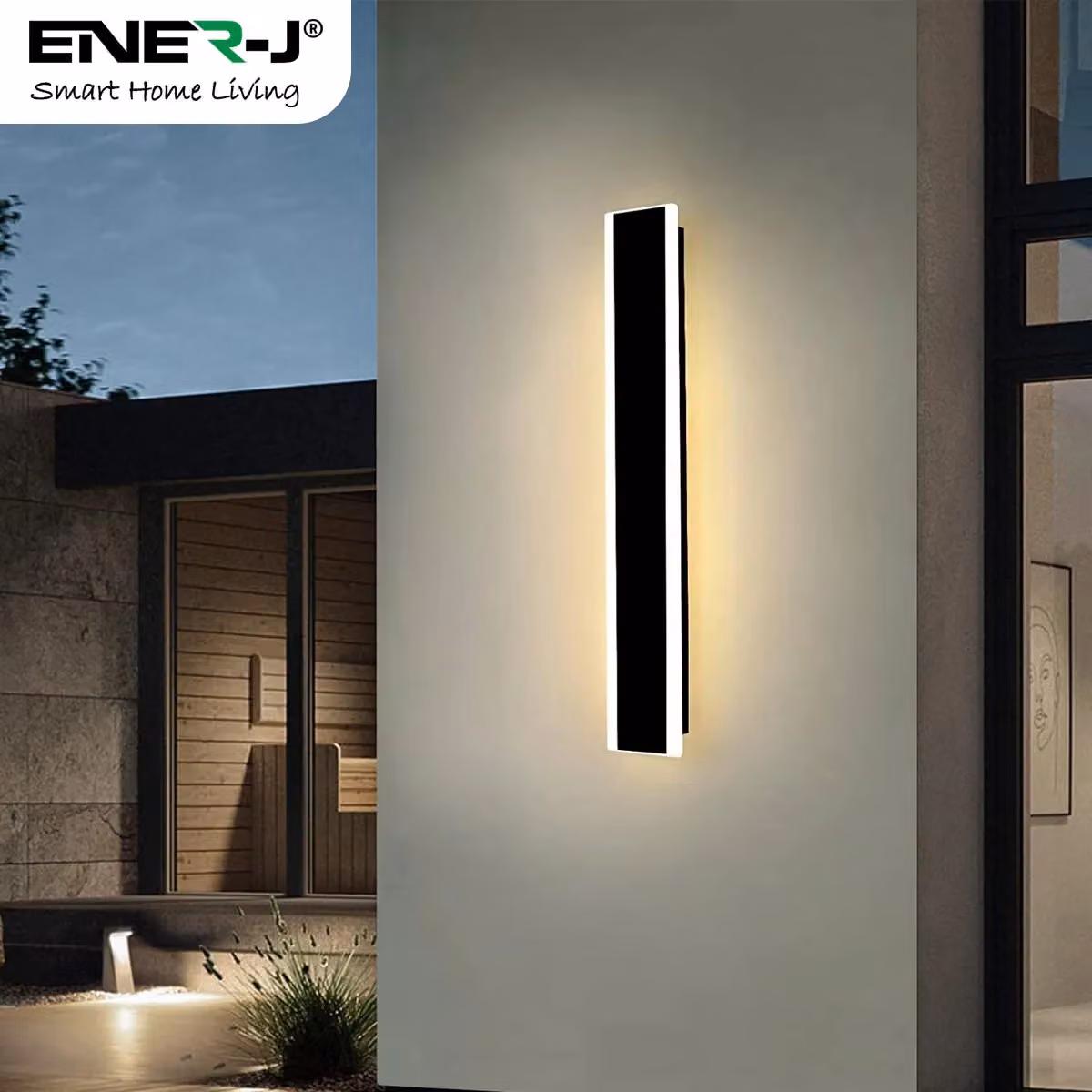 ENER-J Modern Rectangular Outdoor LED Wall Light, White, IP65 Dimmable CCT, 60 cm – 3
