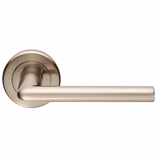 Loops Pair Slimline Straight Bar Handle on Round Rose in Brushed Silver with Concealed Fixings