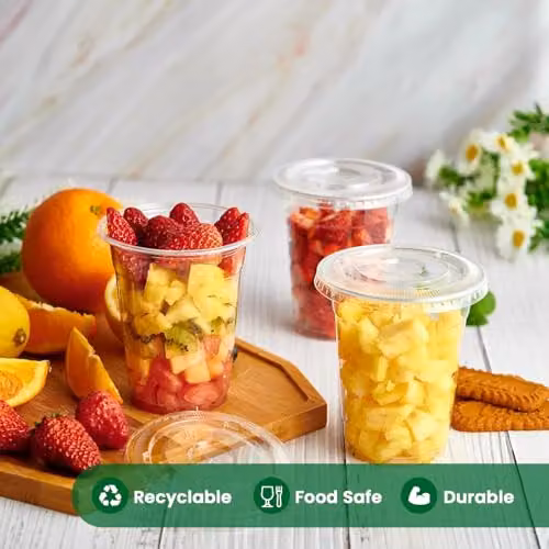 ECONX 500 Reusable Clear Plastic Smoothie Cups with Flat Lids, 12oz/355ml – 2