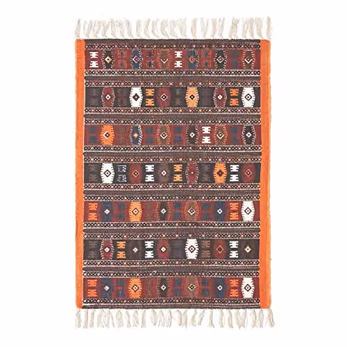 Homescapes Multicolour Cotton Kilim Printed Rug, W/D: 90 x 60 cm – 2