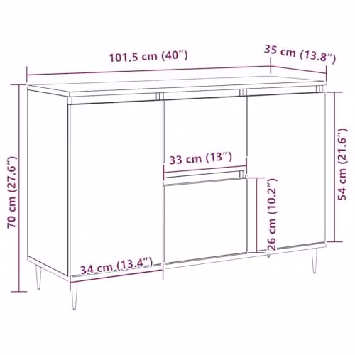 vidaXL Mid-Century Grey Sonoma Sideboard in Engineered Wood W/D/H: 101.5 x 35 x 70 cm – 3