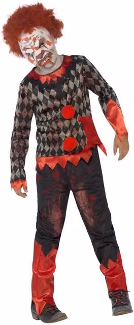 Smiffys Boys Zombie Clown Full Costume in Red, Green and Multicolour