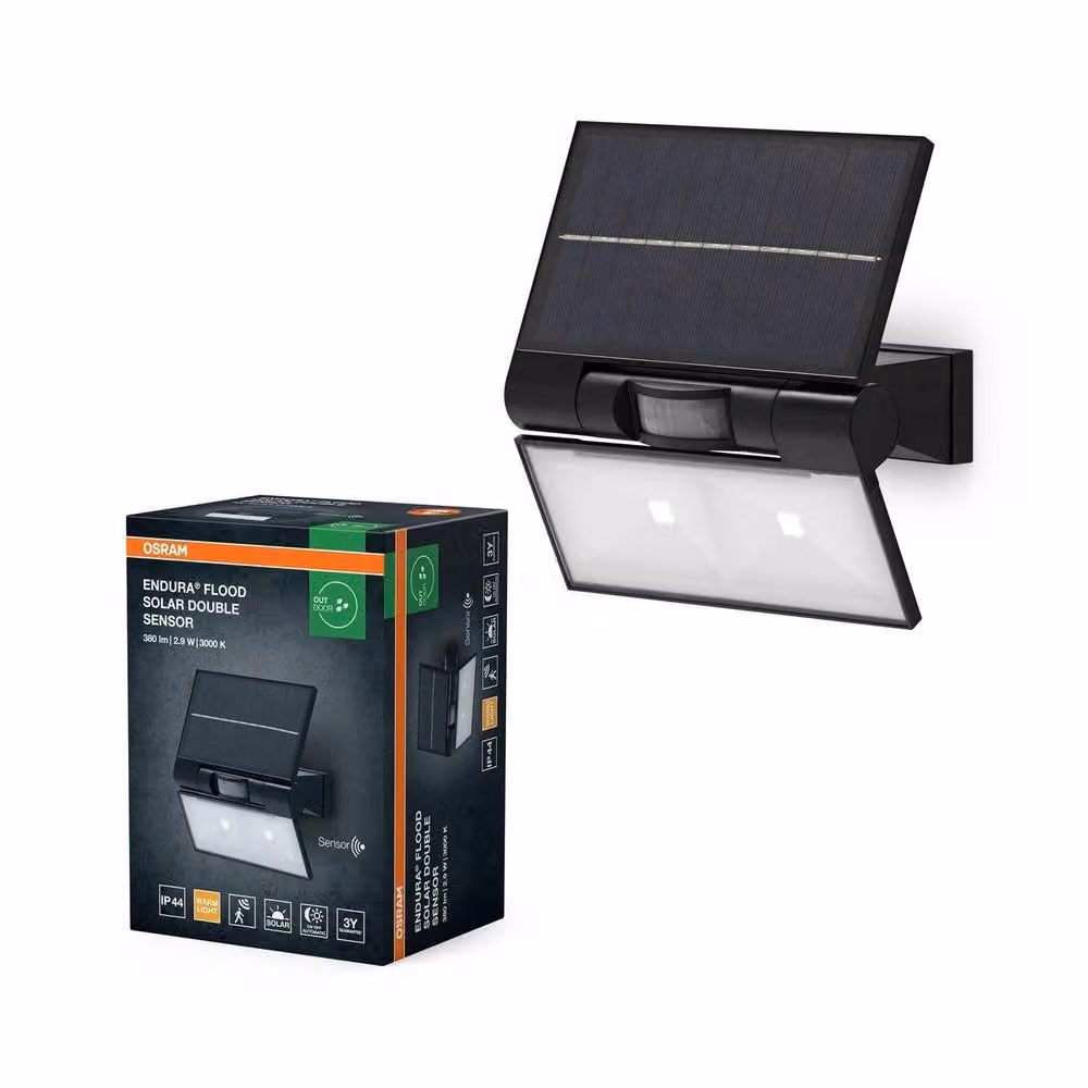 Osram Endura Solar LED Outdoor Floodlight with Motion and Dusk Sensor, 380lm, IP44, Black or Grey – 2