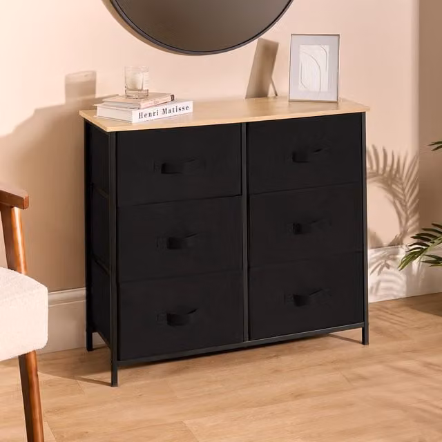 OHS Brooklyn 6-Drawer Fabric Chest Organiser Storage in Black – 1