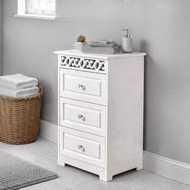 Home Source White Wooden 3 Drawer Chest Storage Organiser